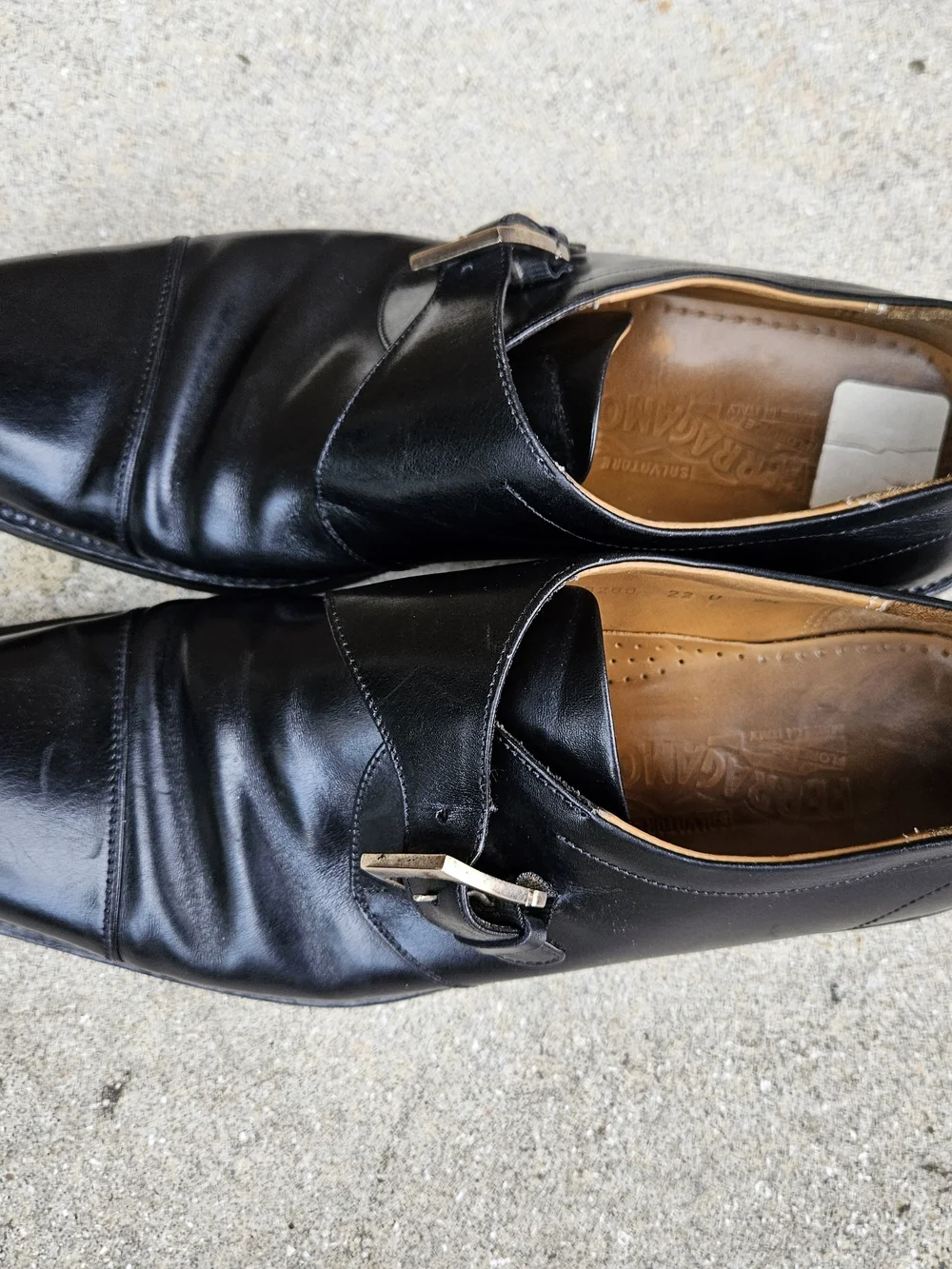 Salvatore Ferragamo, Men's Single Monk Strap Dress Shoes, Black Leather, 9.5D
